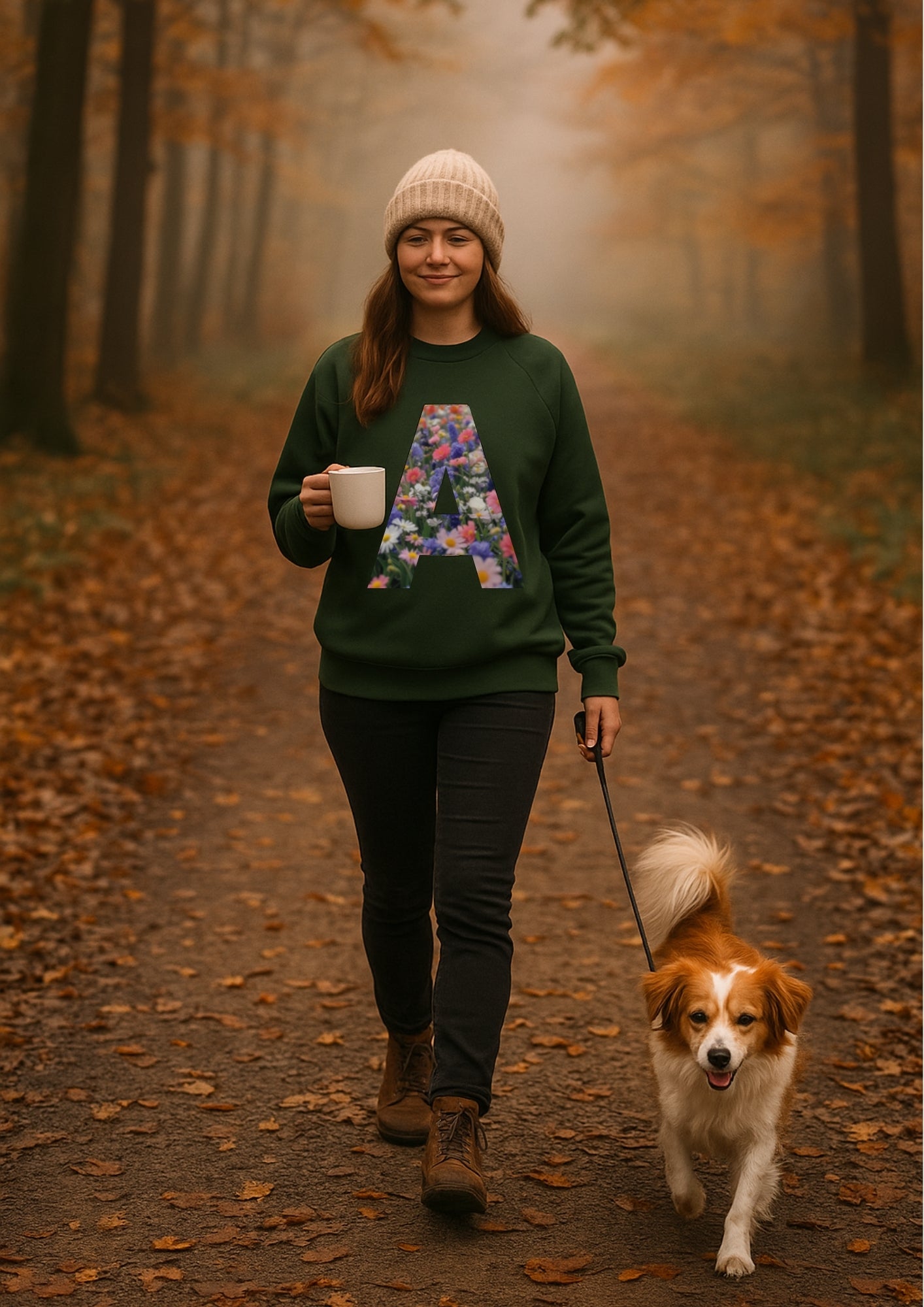 Personalisierter Bio-Pullover mit Blumenbuchstabe – Unisex Sweatshirt