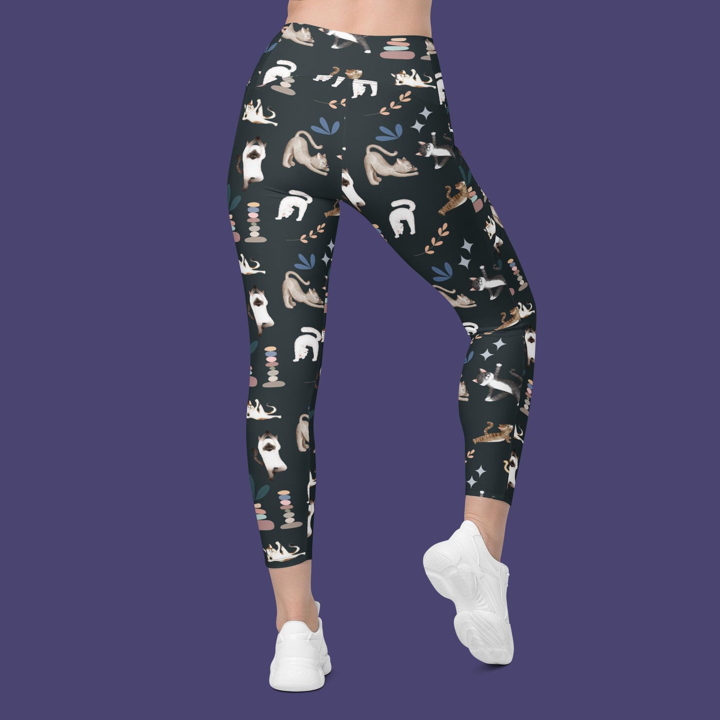 V-Bund-Leggings mit Taschen - Yogakatzen