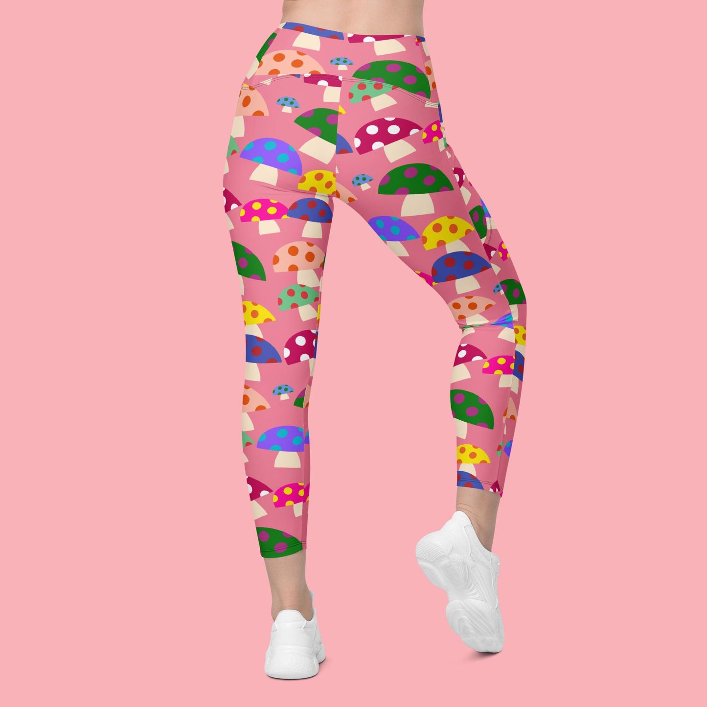 V-Bund-Leggings mit Taschen - bunte Pilze