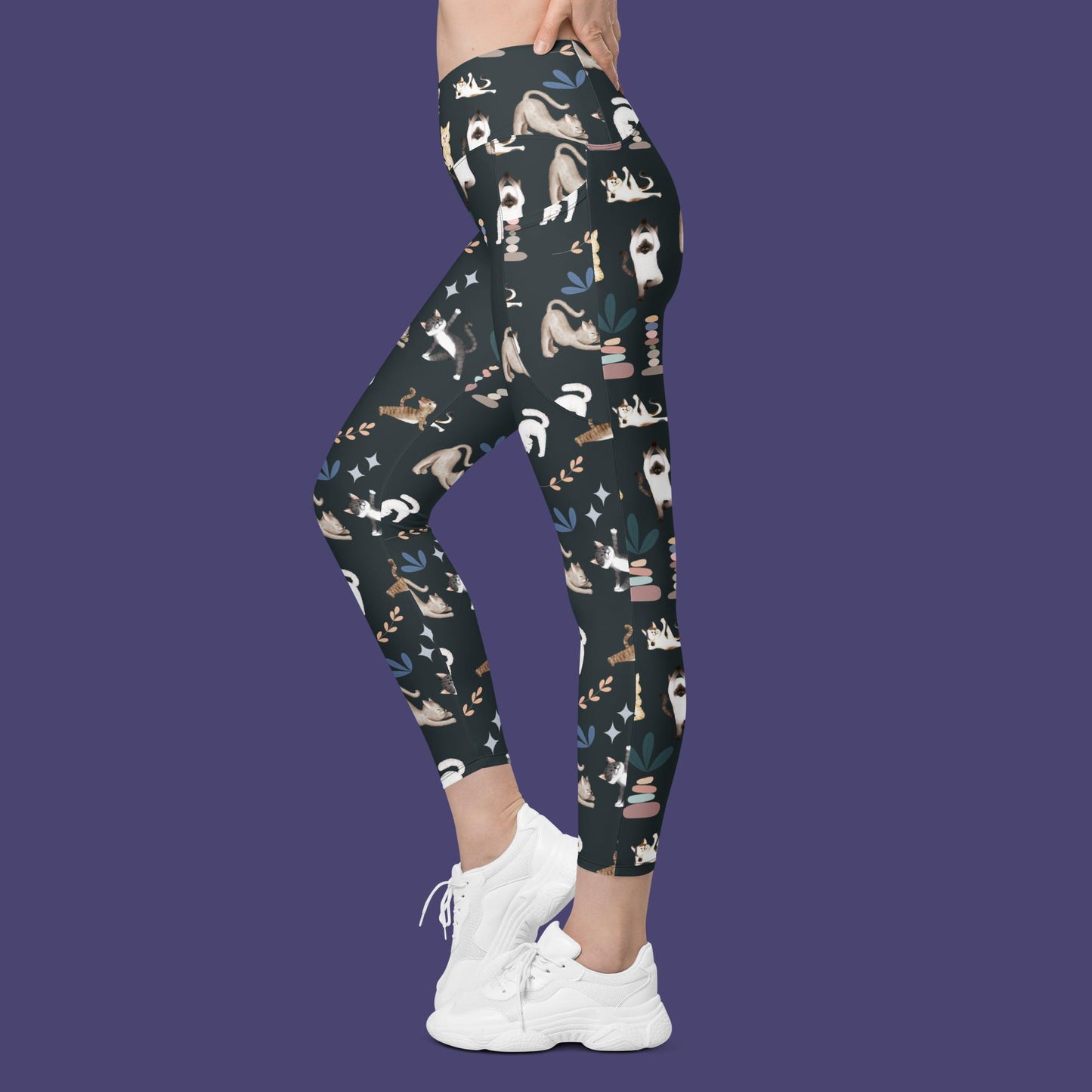 V-Bund-Leggings mit Taschen - Yogakatzen