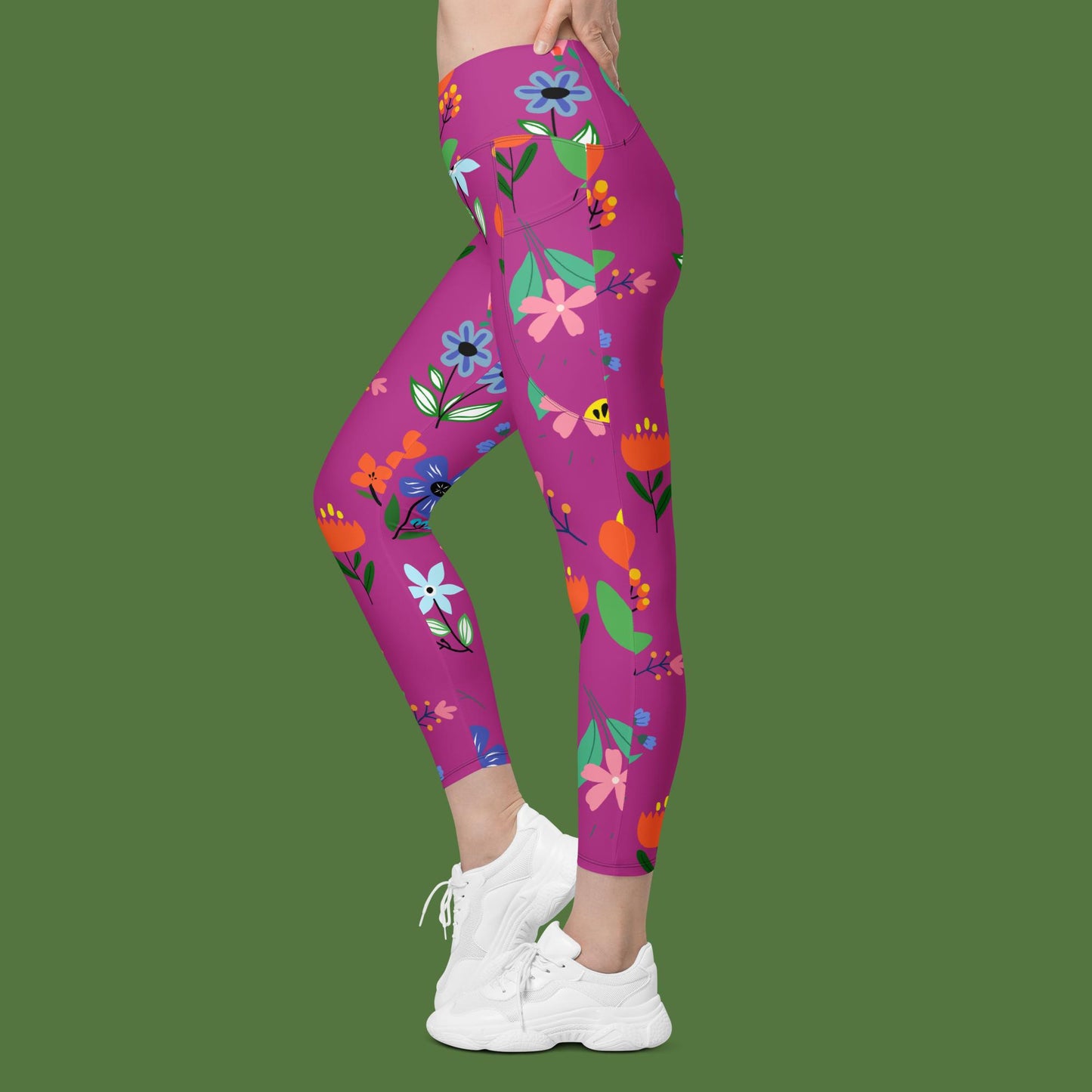 V-Bund-Leggings mit Taschen - Blumenwiese