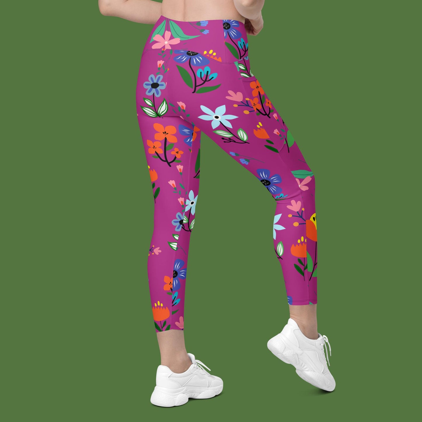 V-Bund-Leggings mit Taschen - Blumenwiese