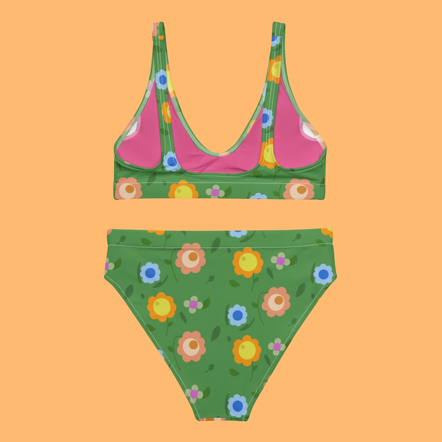Farbenfroher, hoch geschnittener Bikini mit Retroblumen - aus recyceltem Material