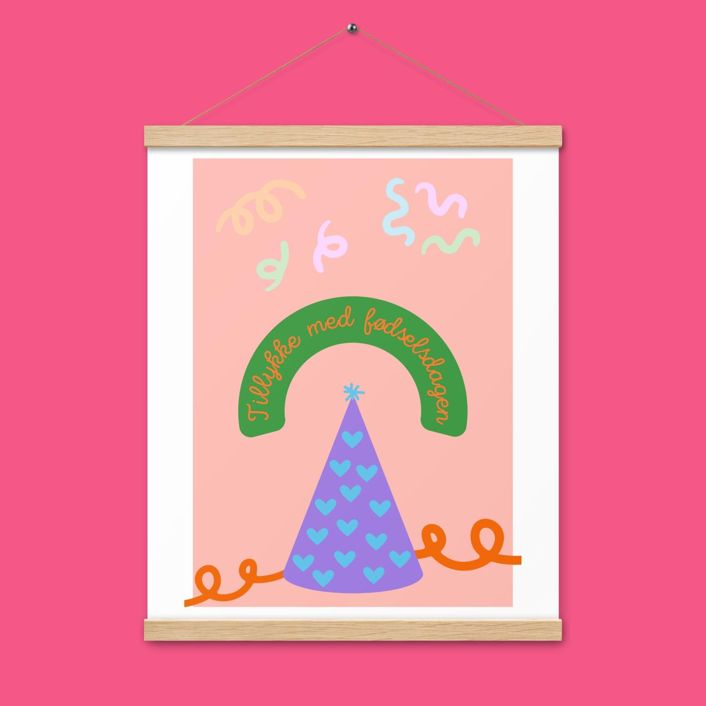 Poster - Tillykke 2 - mit Holzaufhänger