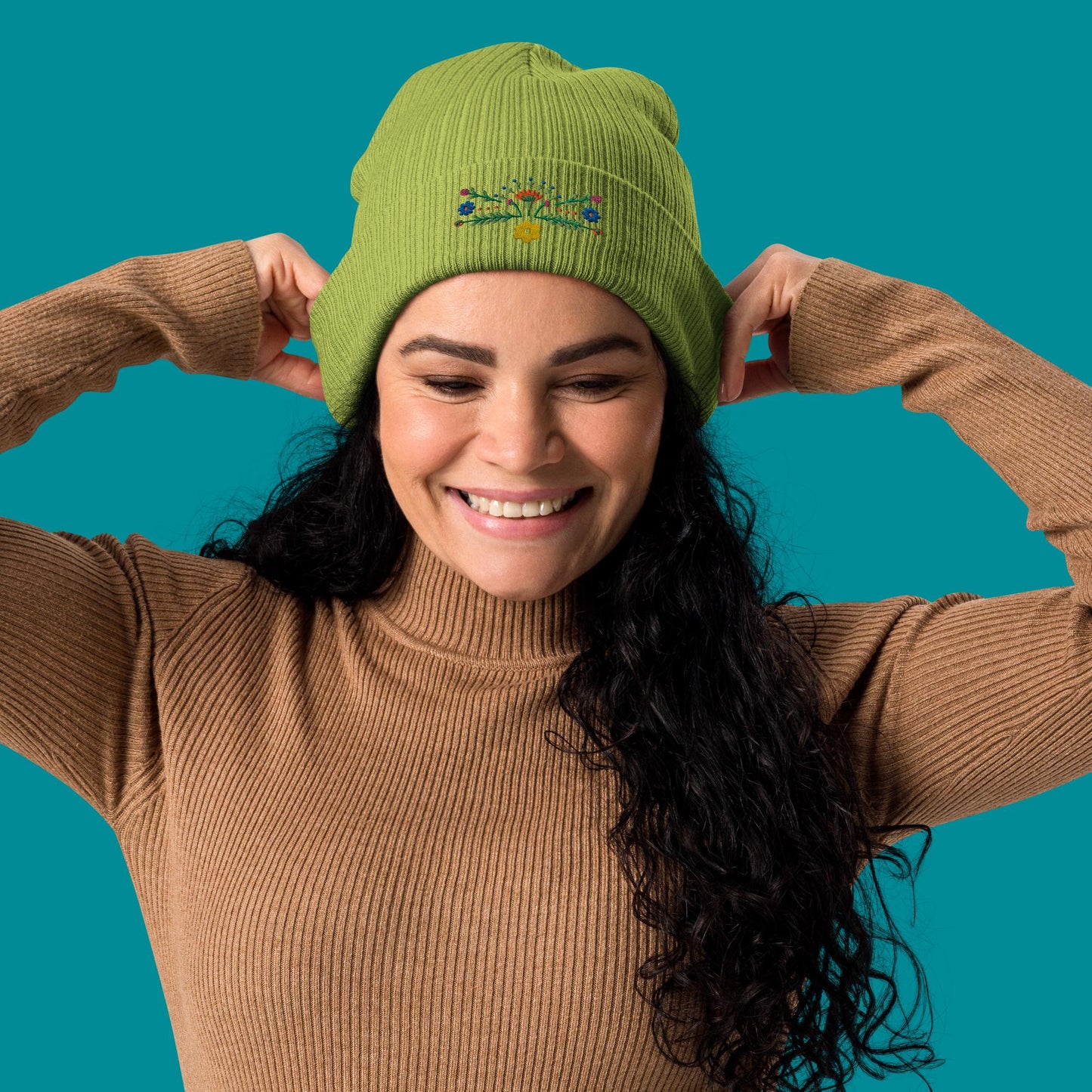 Bio-Beanie - Stickerei - Blümchen
