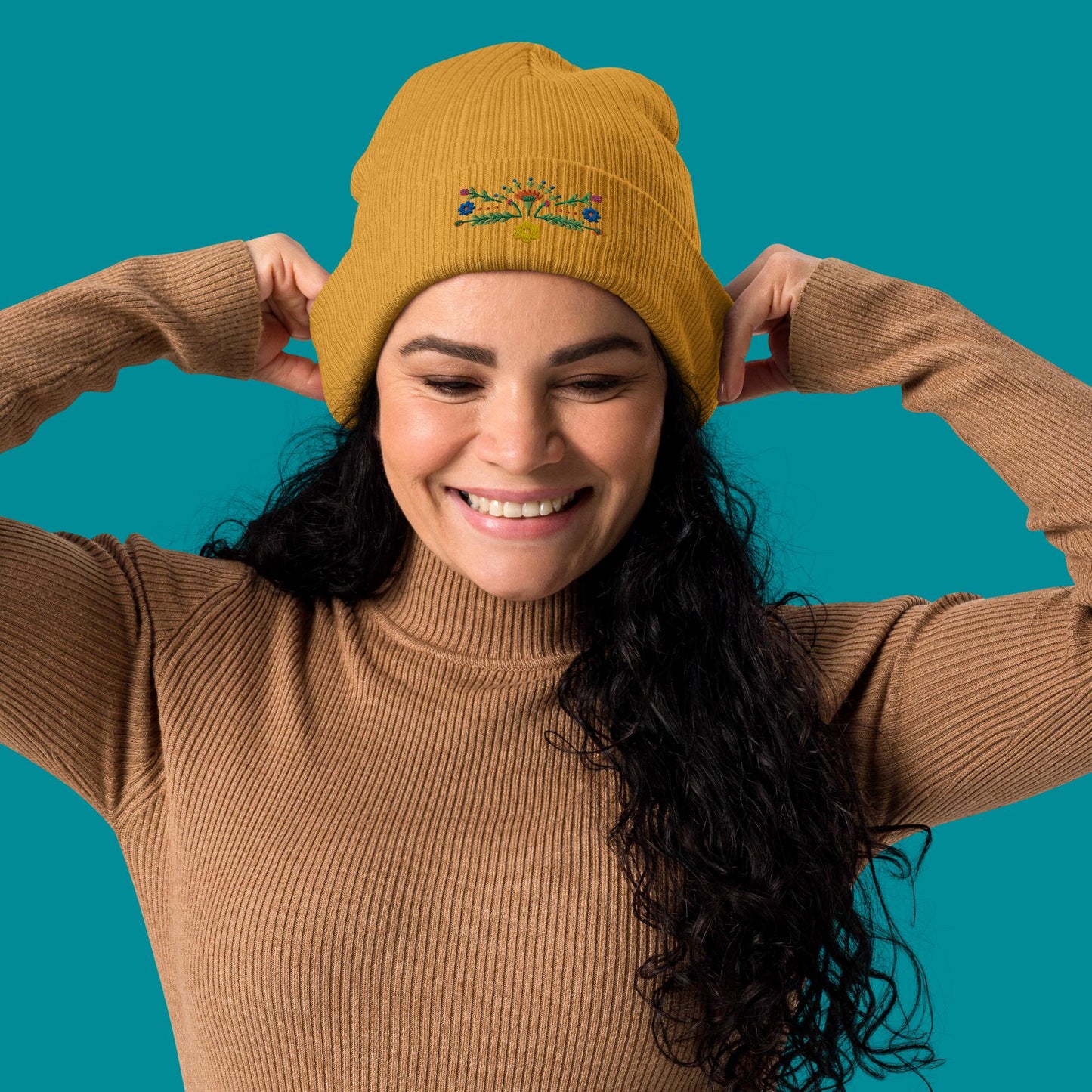 Bio-Beanie - Stickerei - Blümchen
