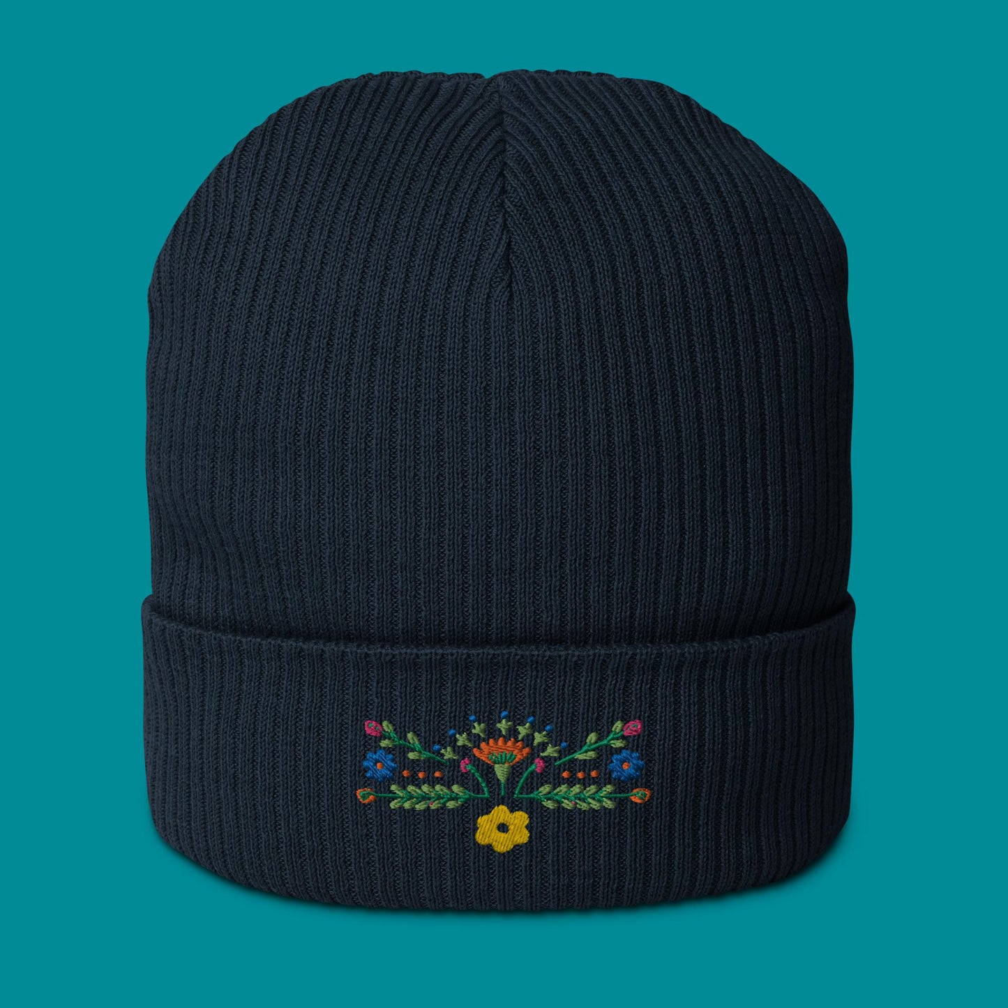 Bio-Beanie - Stickerei - Blümchen