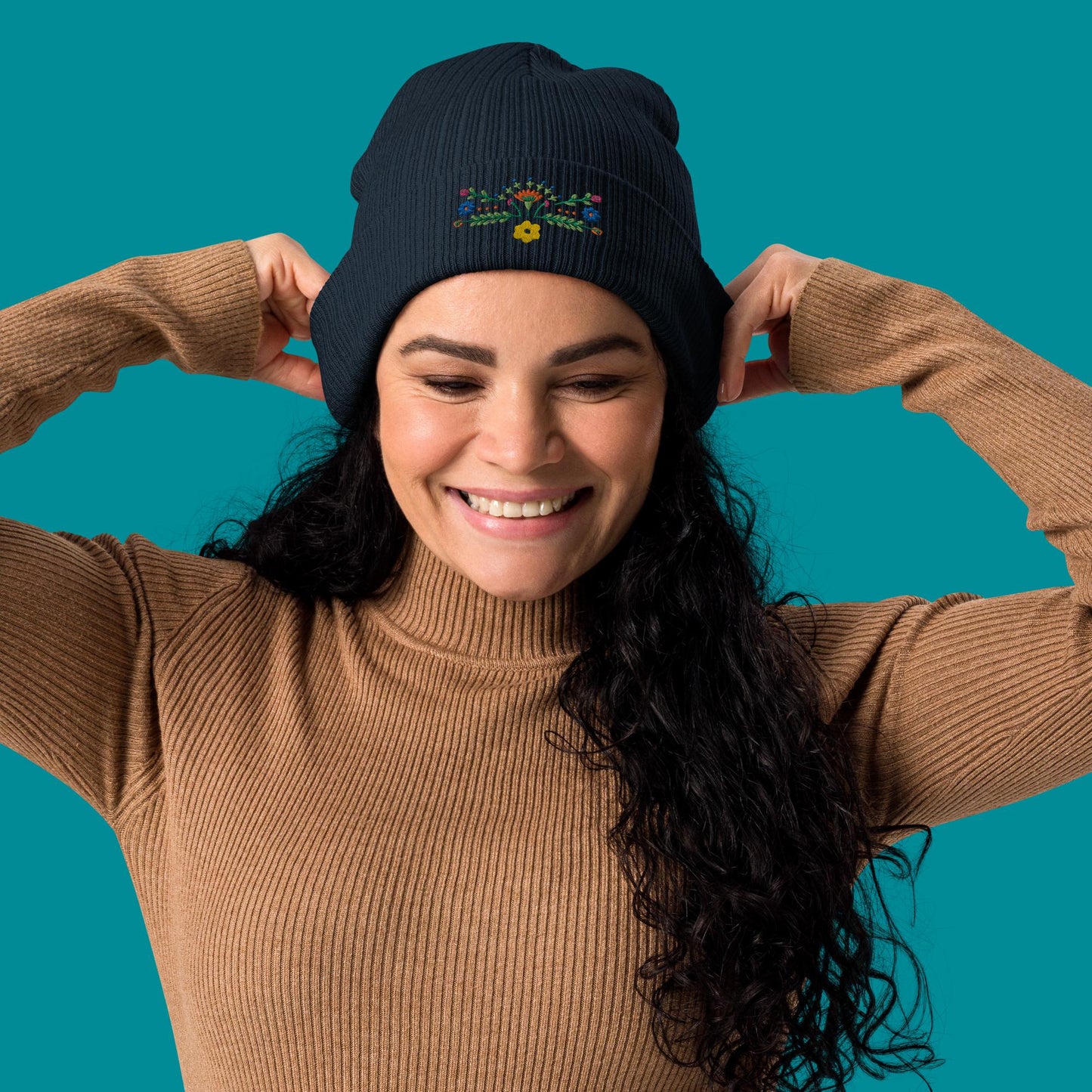 Bio-Beanie - Stickerei - Blümchen