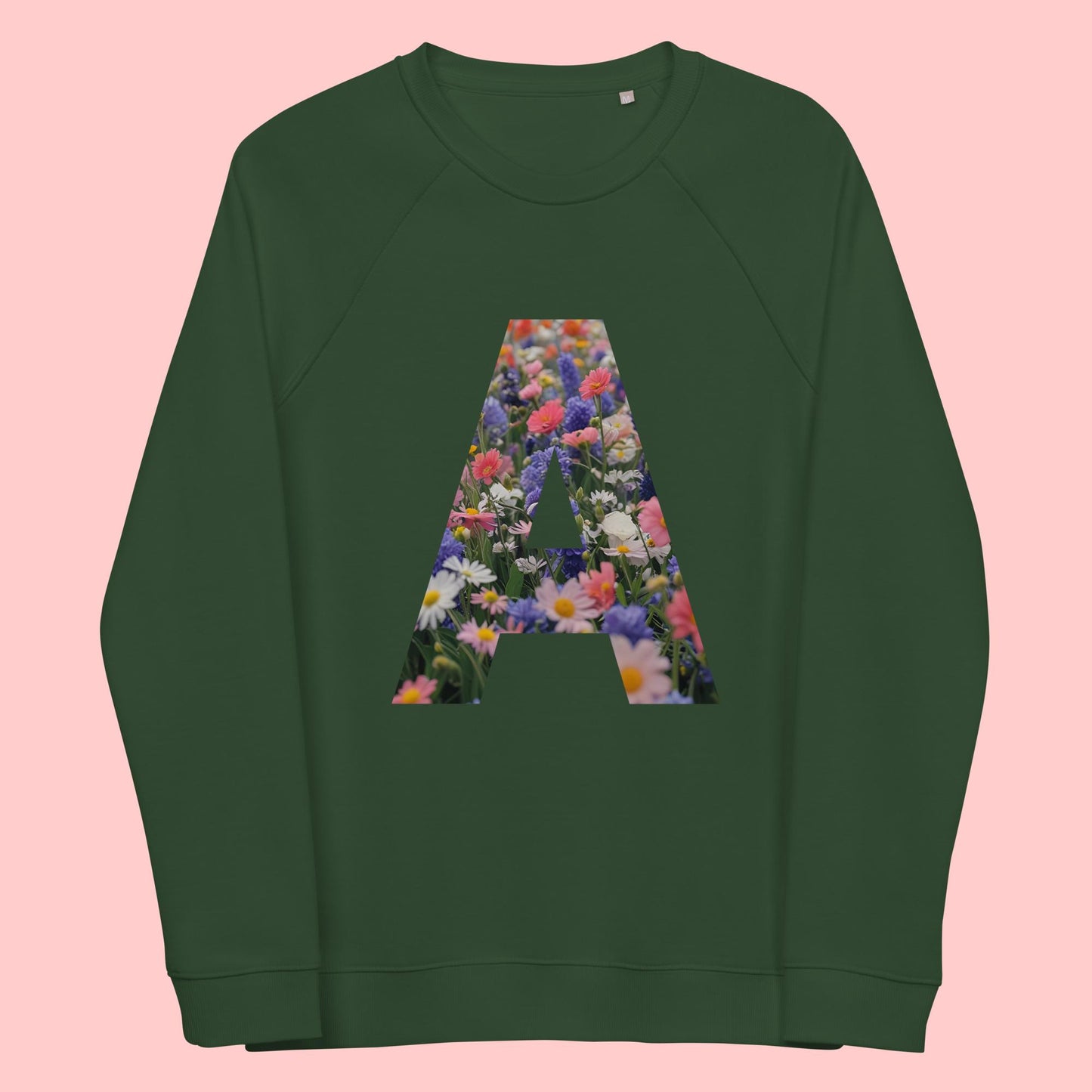Personalisierter Bio-Pullover mit Blumenbuchstabe – Unisex Sweatshirt