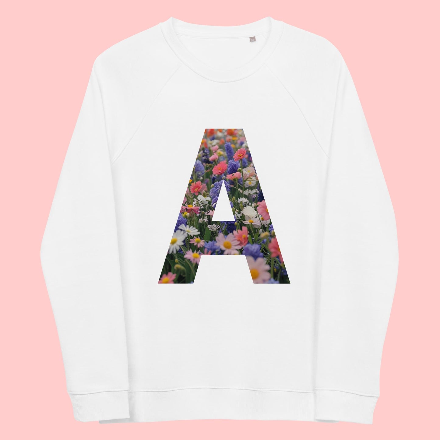 Personalisierter Bio-Pullover mit Blumenbuchstabe – Unisex Sweatshirt