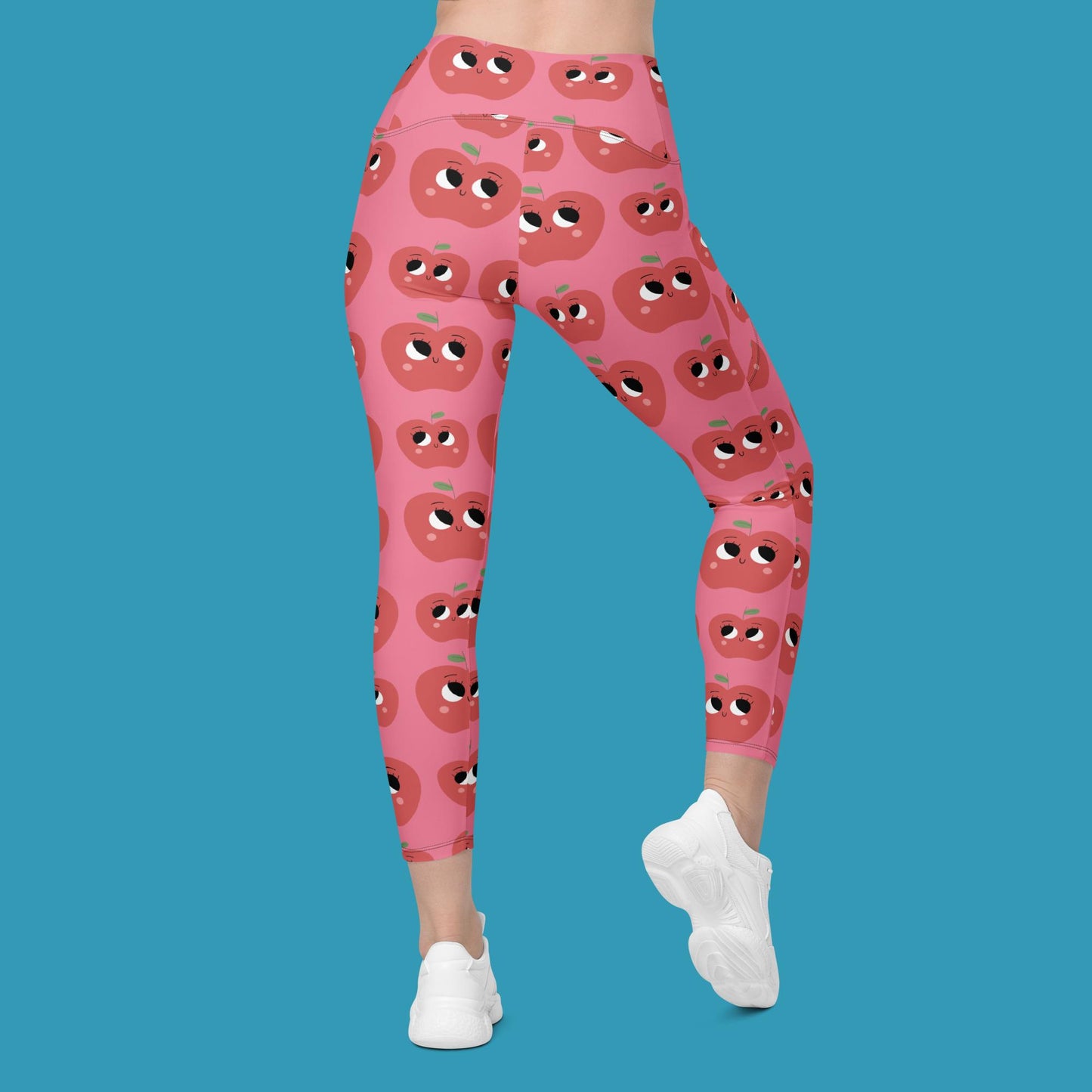 V-Bund-Leggings mit Taschen - Äpfel