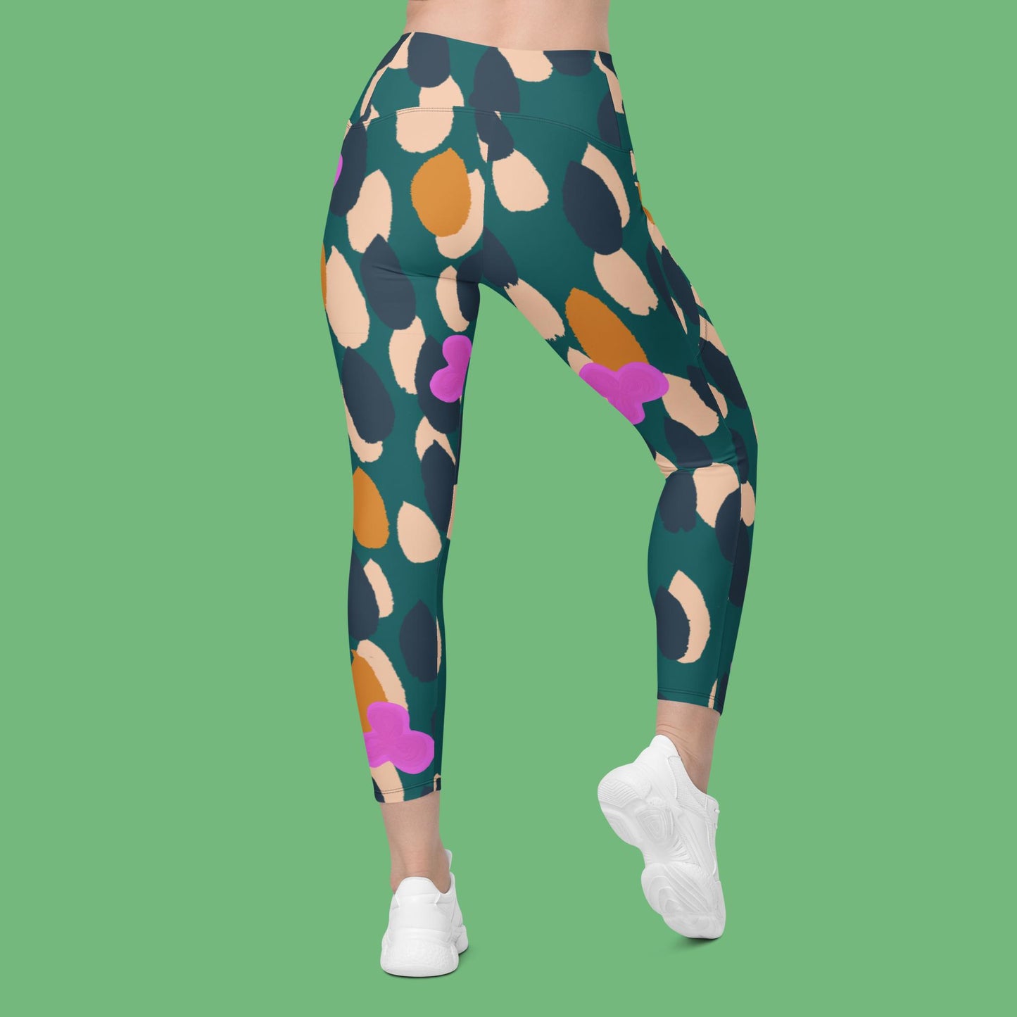 V-Bund-Leggings mit Taschen - Farbklecks