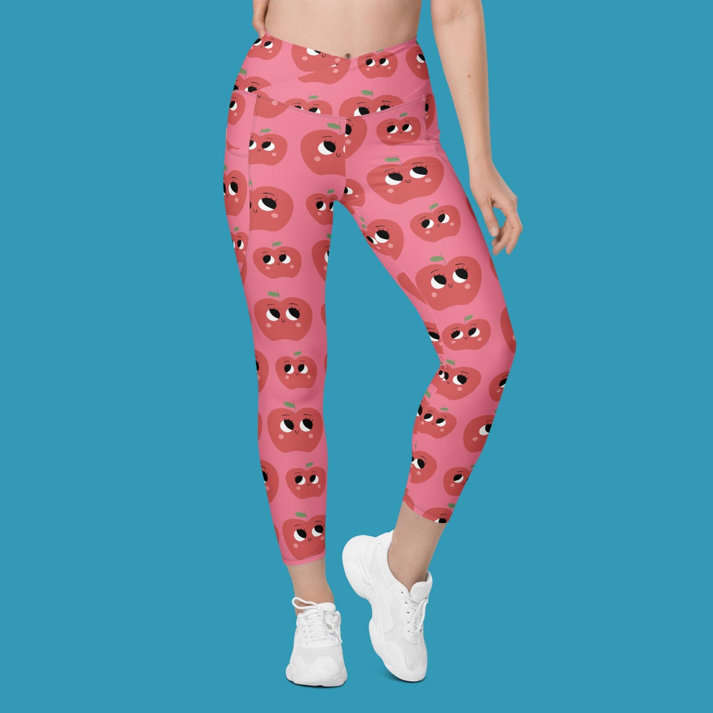 V-Bund-Leggings mit Taschen - Äpfel