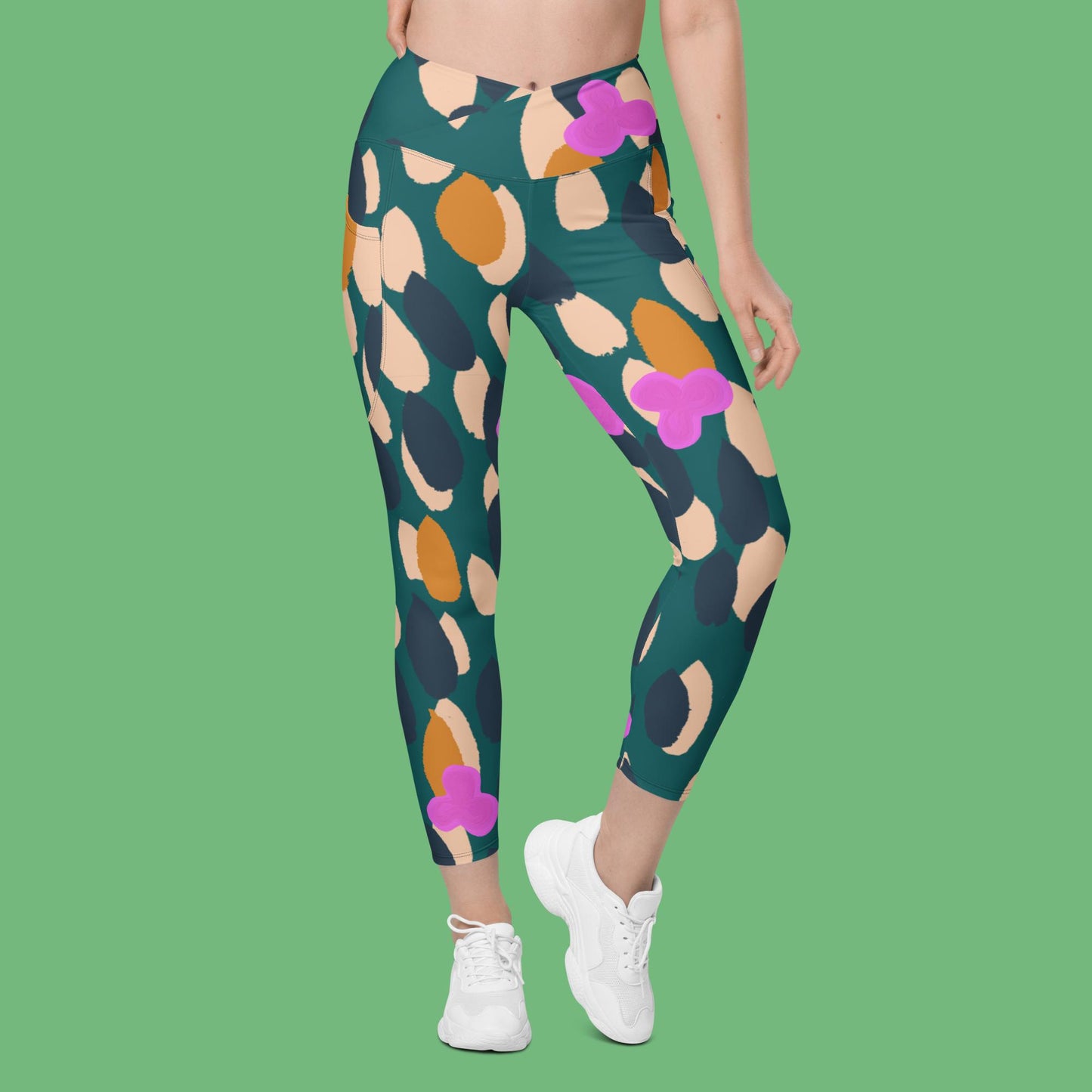 V-Bund-Leggings mit Taschen - Farbklecks