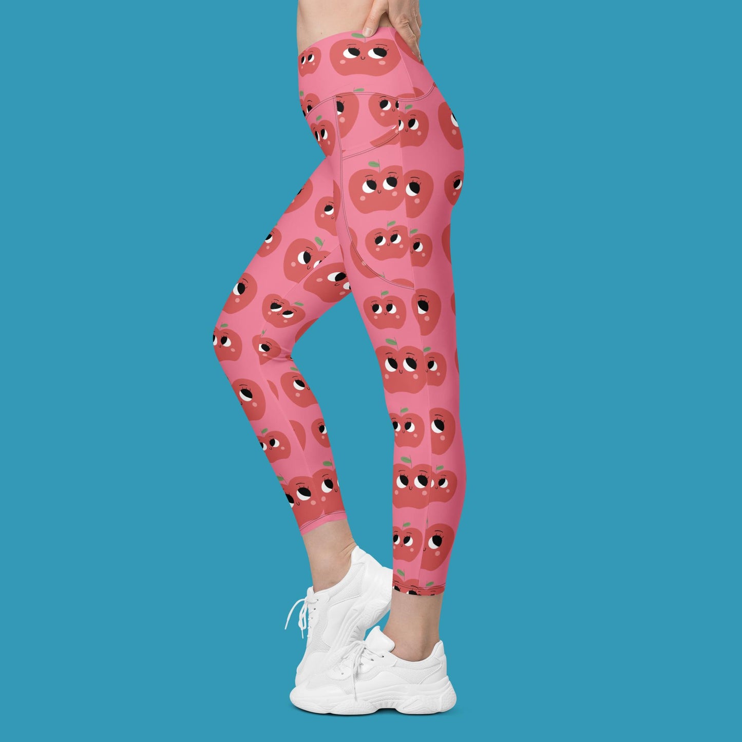 V-Bund-Leggings mit Taschen - Äpfel