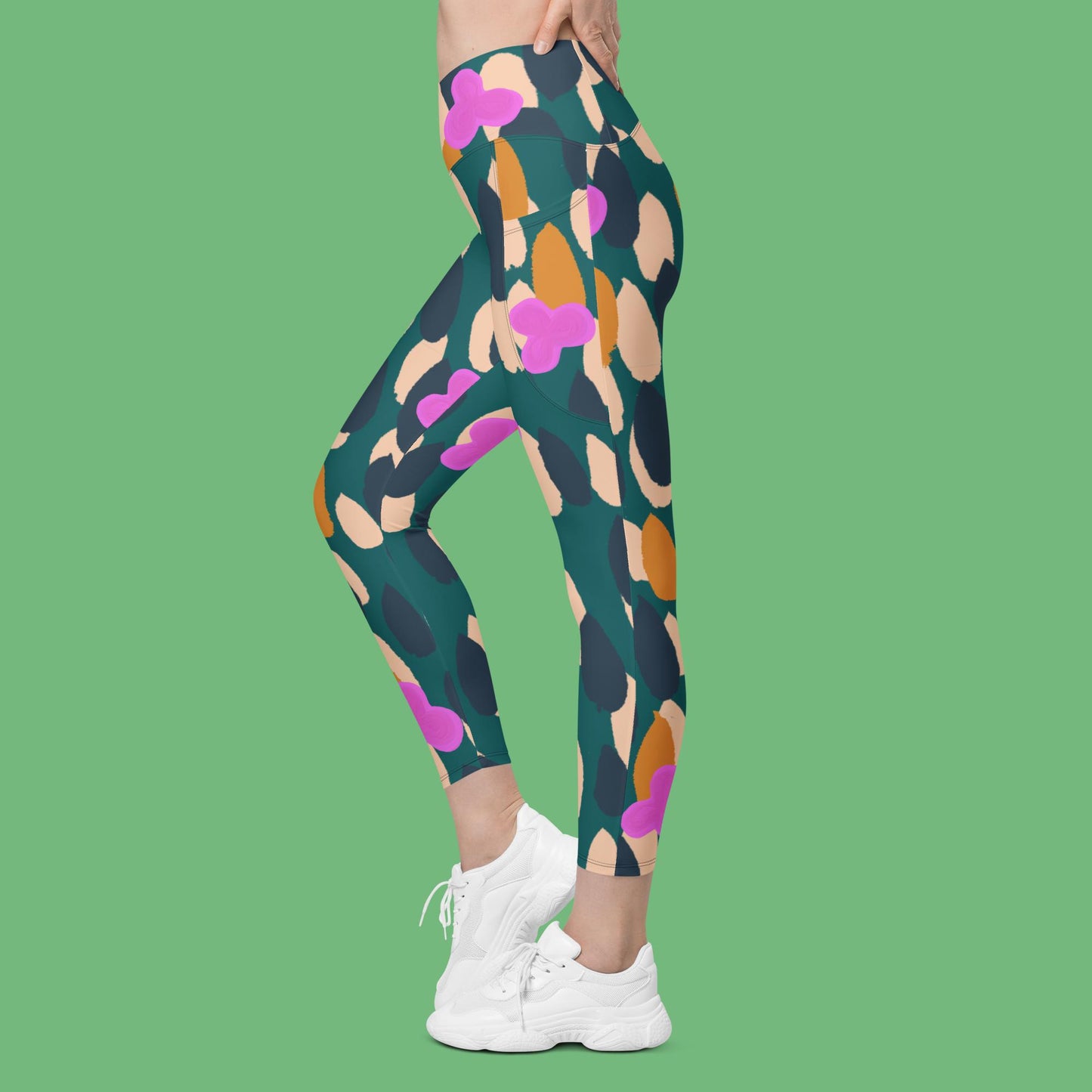 V-Bund-Leggings mit Taschen - Farbklecks