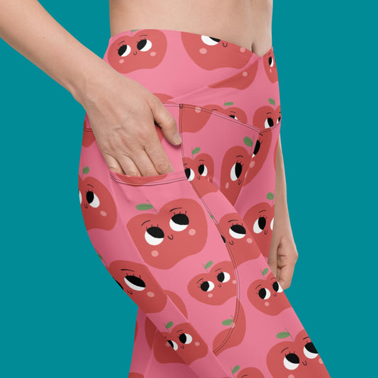 V-Bund-Leggings mit Taschen - Äpfel