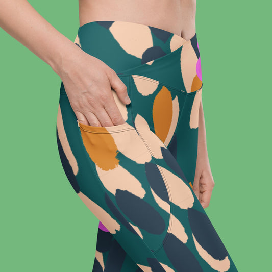V-Bund-Leggings mit Taschen - Farbklecks