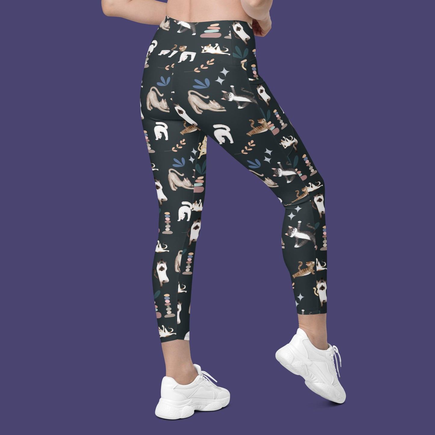 V-Bund-Leggings mit Taschen - Yogakatzen