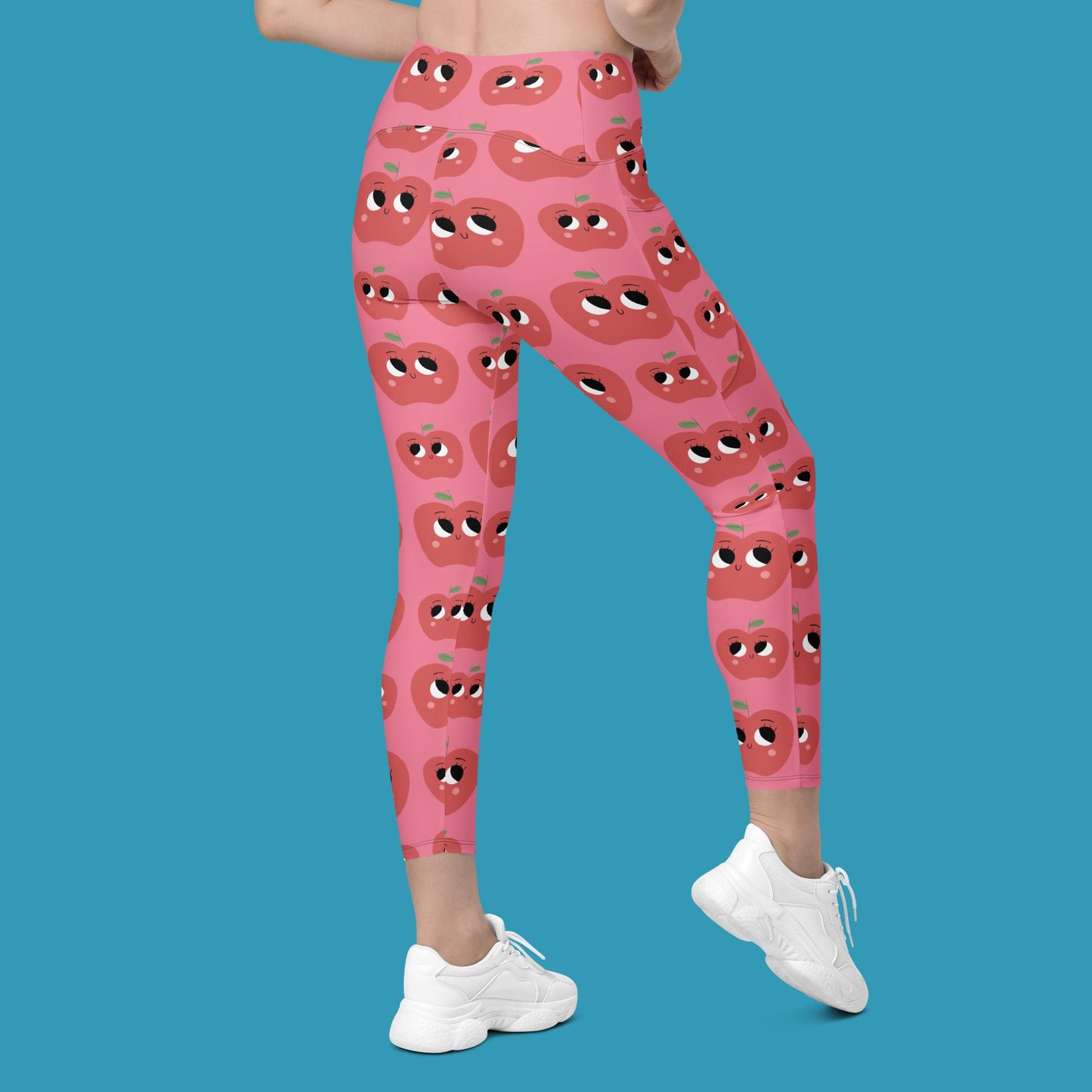V-Bund-Leggings mit Taschen - Äpfel