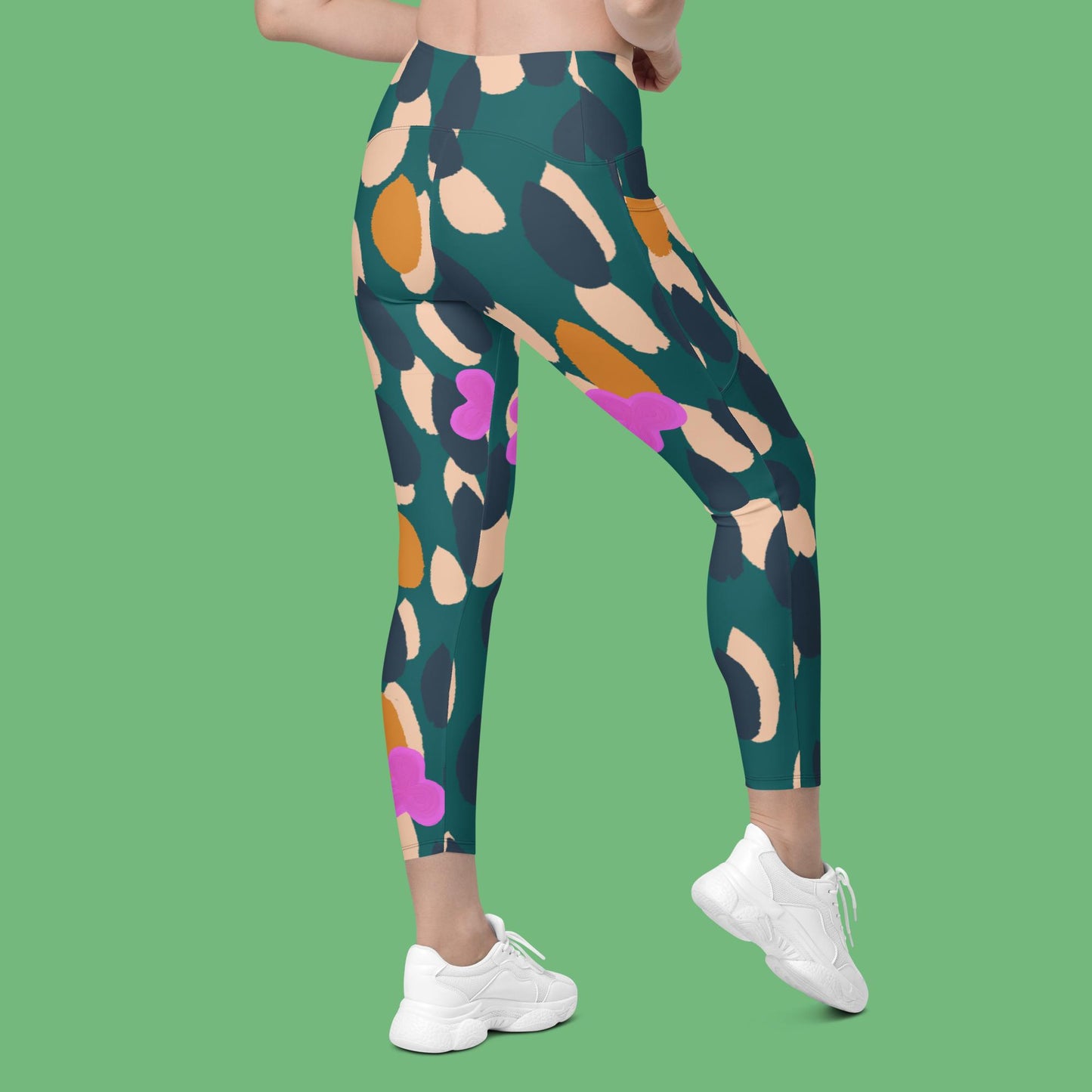 V-Bund-Leggings mit Taschen - Farbklecks