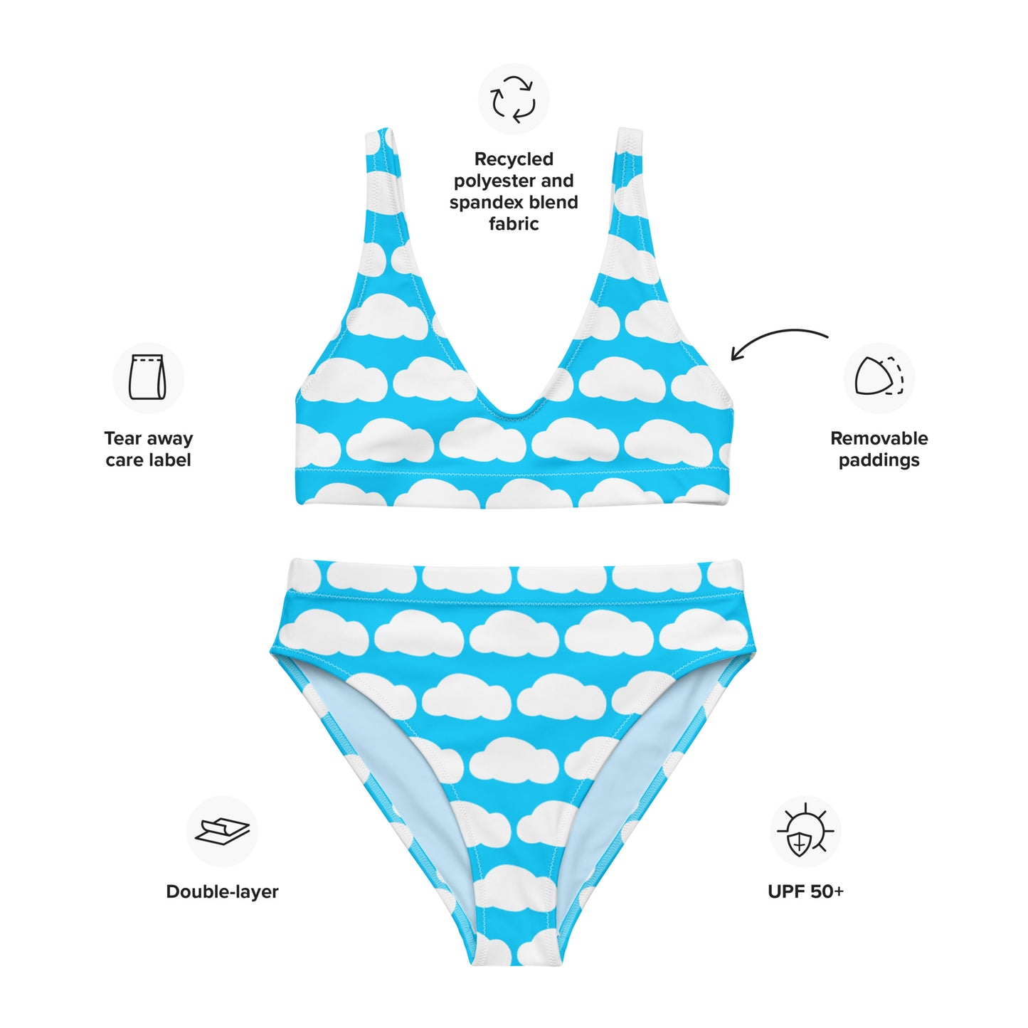 Bikini mit Wolken - aus recyceltem Material - blau/weiß