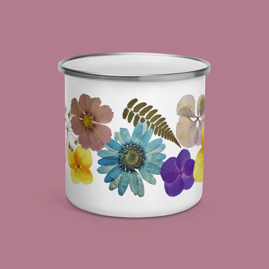 Emailletasse - gepresste Blüten