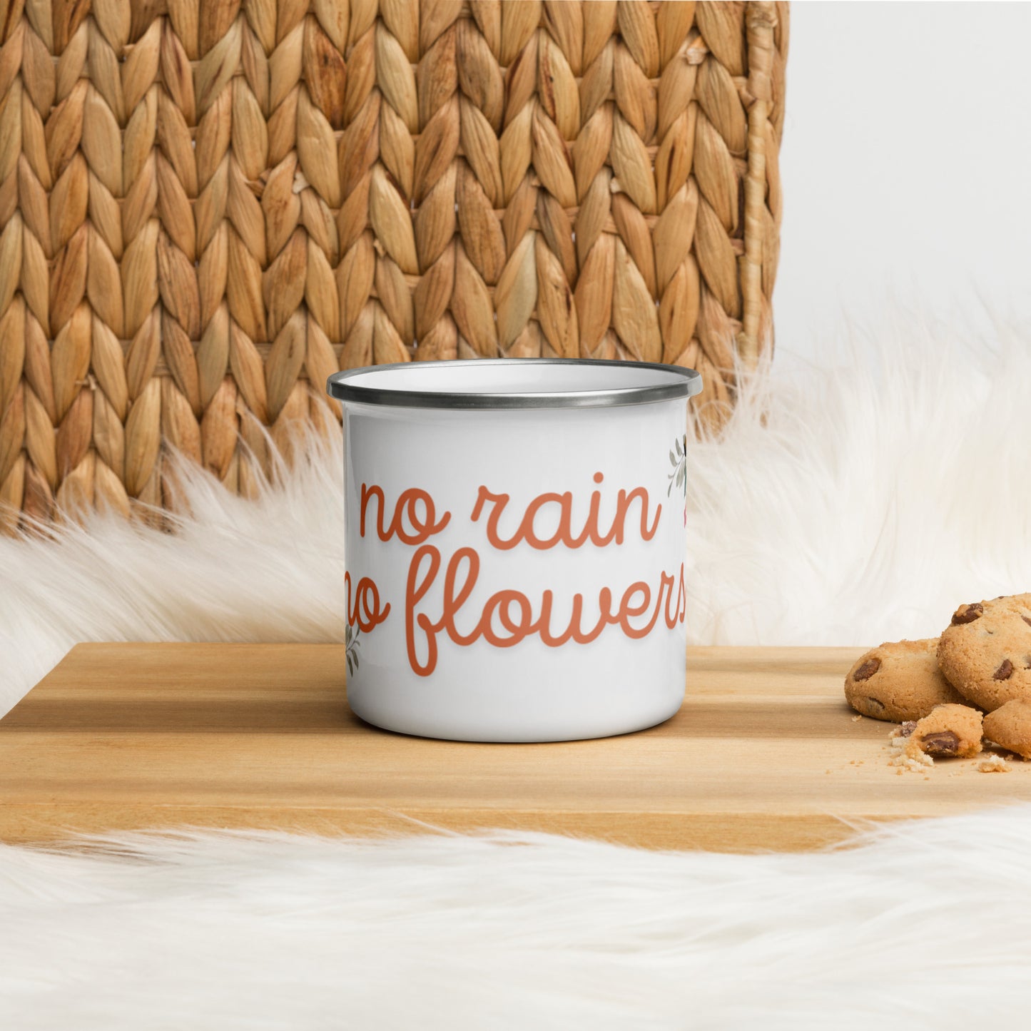 Emailletasse - no rain no flowers