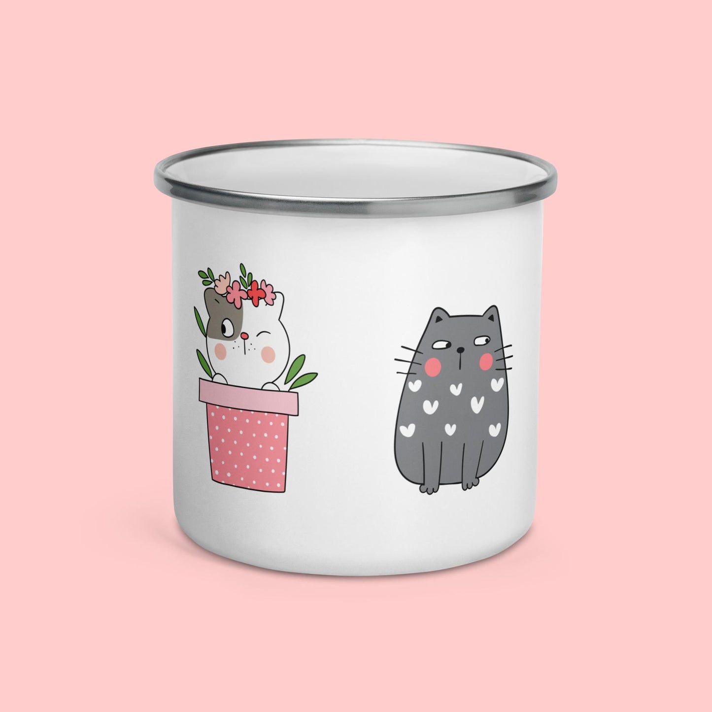 Emailletasse - Katze im Karton