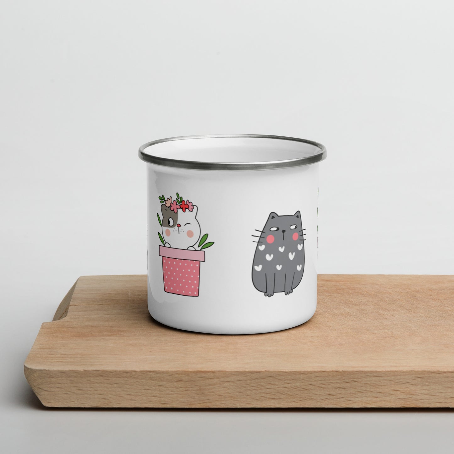 Emailletasse - Katze im Karton