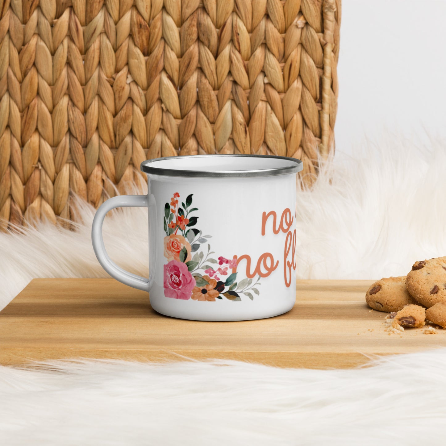 Emailletasse - no rain no flowers