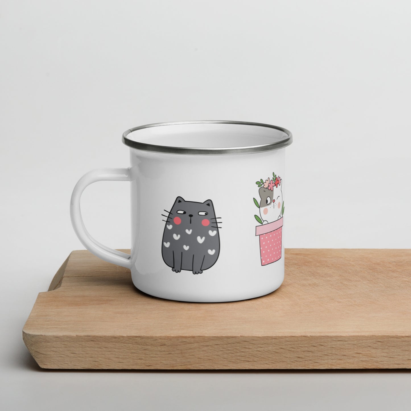 Emailletasse - Katze im Karton