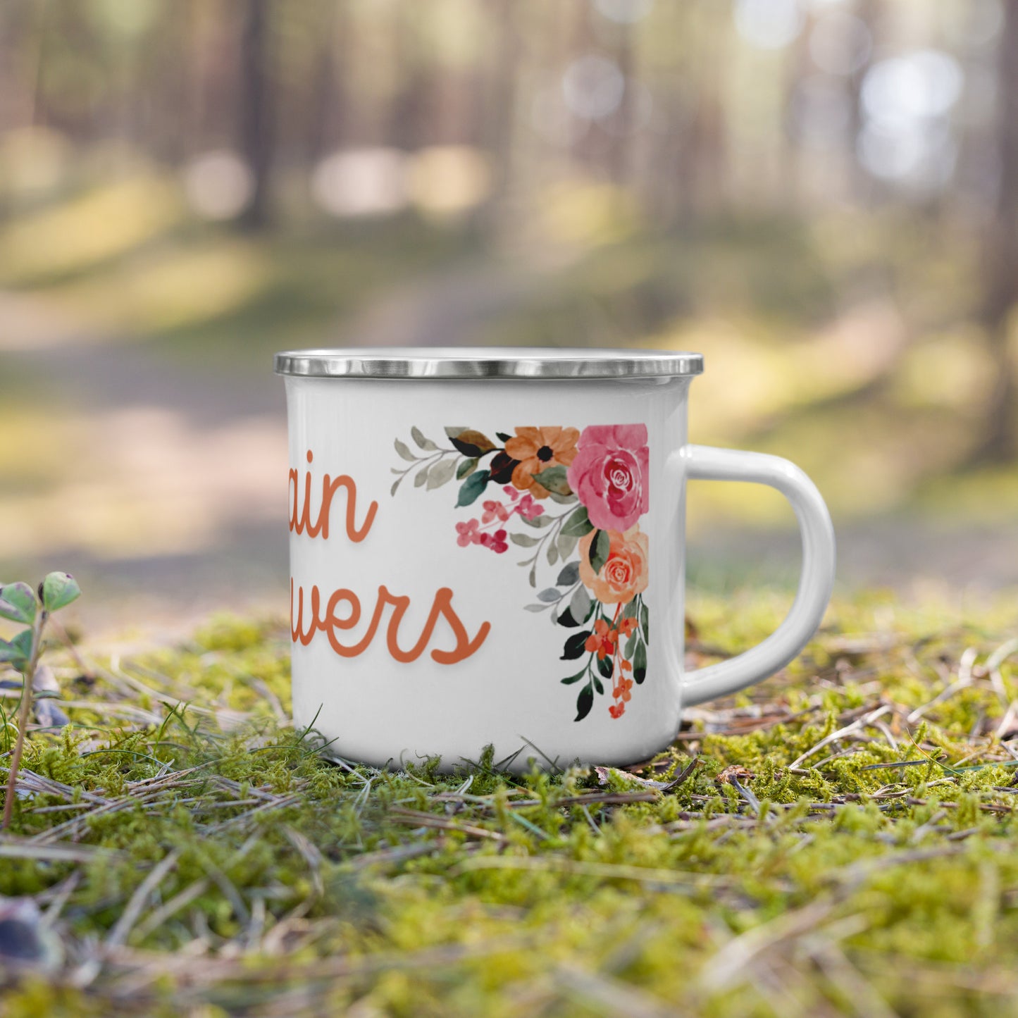 Emailletasse - no rain no flowers