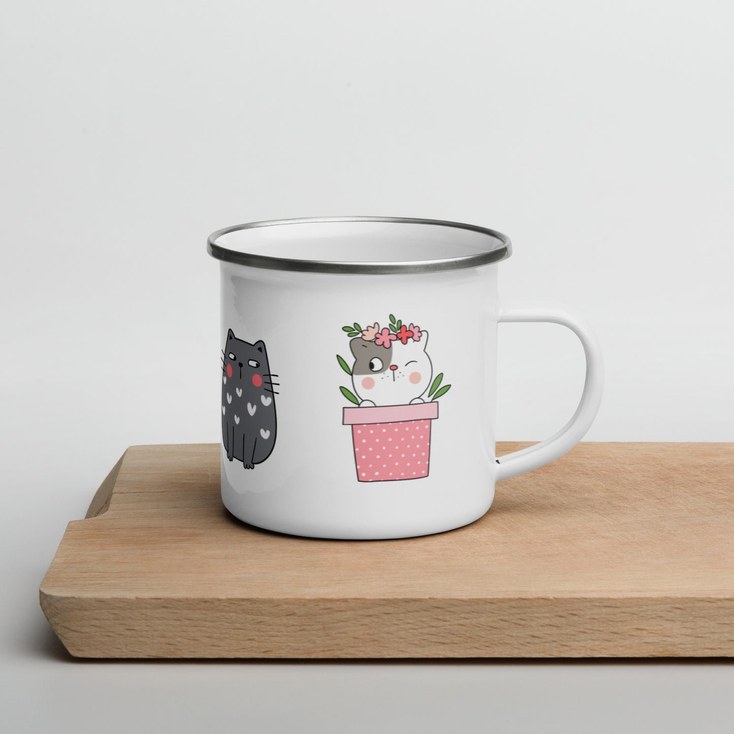 Emailletasse - Katze im Karton