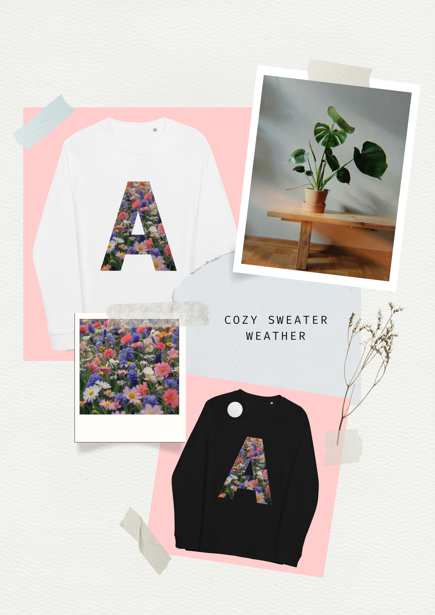 Personalisierter Bio-Pullover mit Blumenbuchstabe – Unisex Sweatshirt