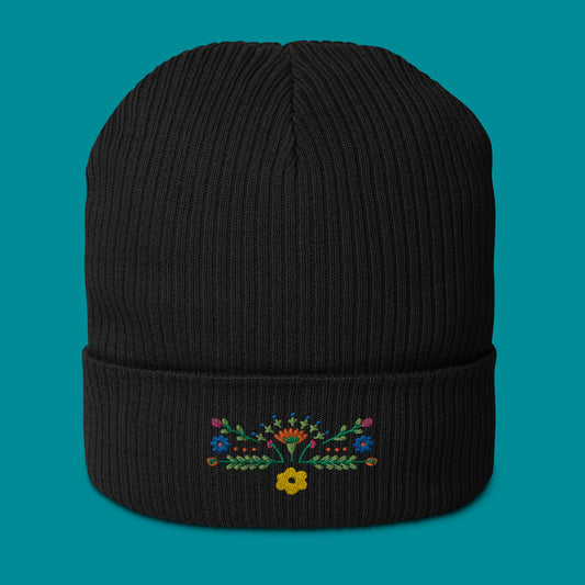 Bio-Beanie - Stickerei - Blümchen