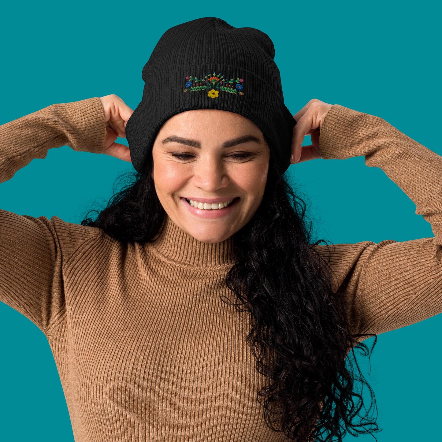 Bio-Beanie - Stickerei - Blümchen