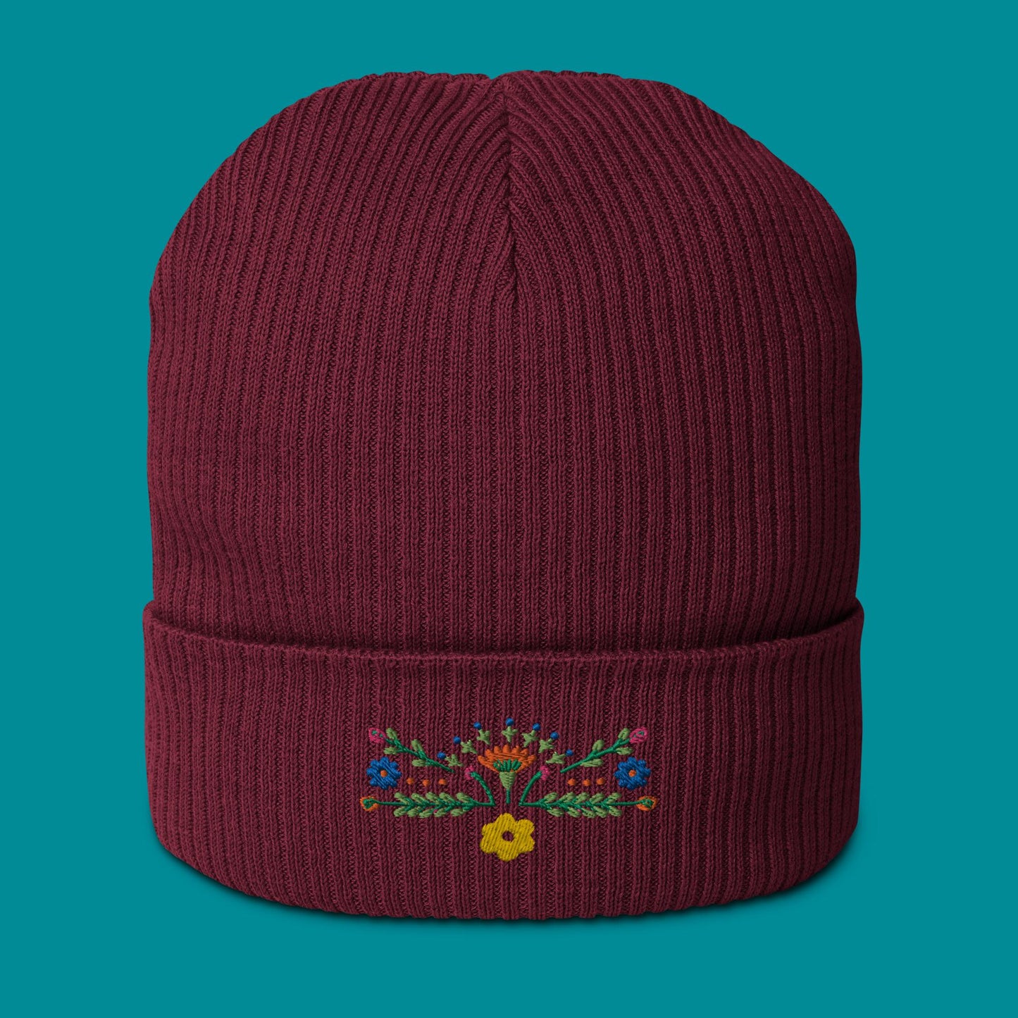 Bio-Beanie - Stickerei - Blümchen