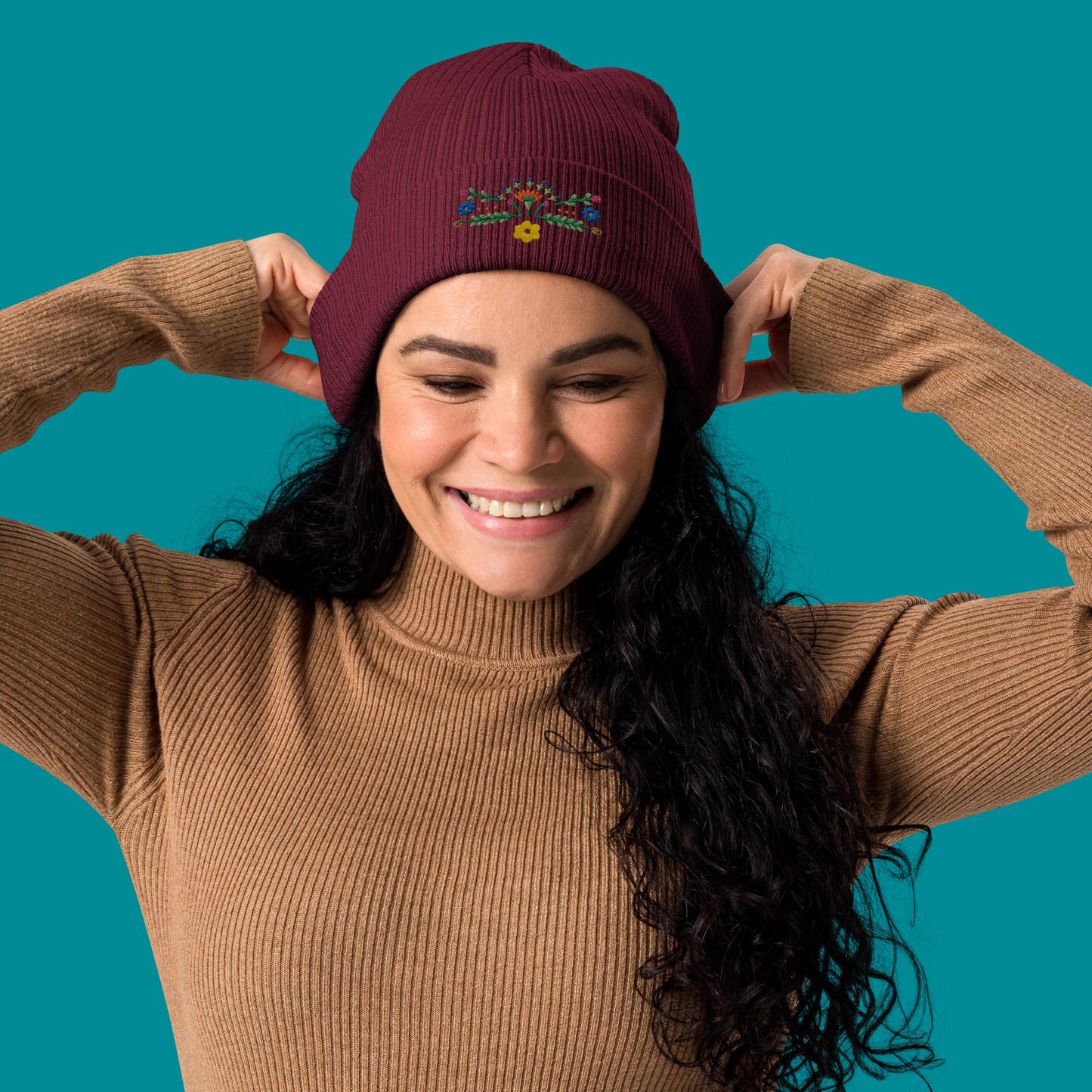 Bio-Beanie - Stickerei - Blümchen