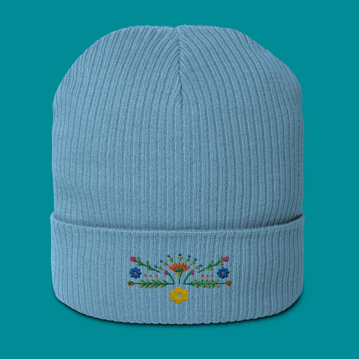 Bio-Beanie - Stickerei - Blümchen