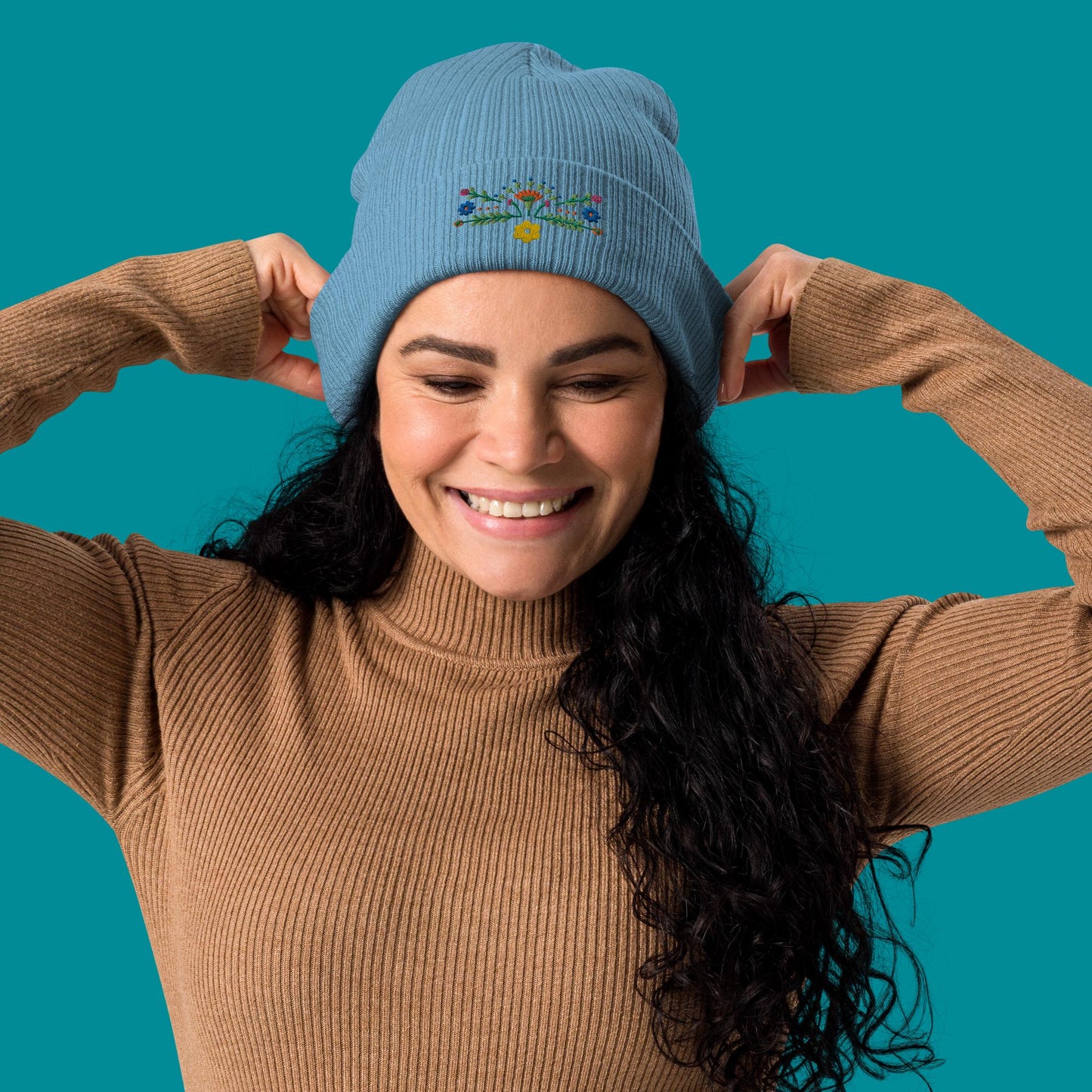 Bio-Beanie - Stickerei - Blümchen