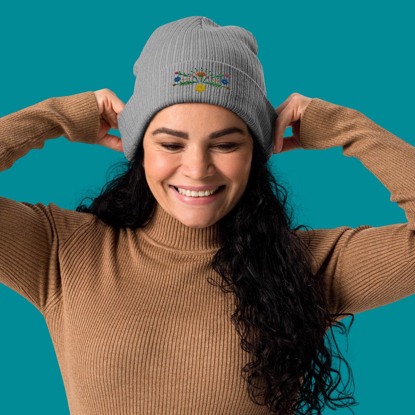 Bio-Beanie - Stickerei - Blümchen