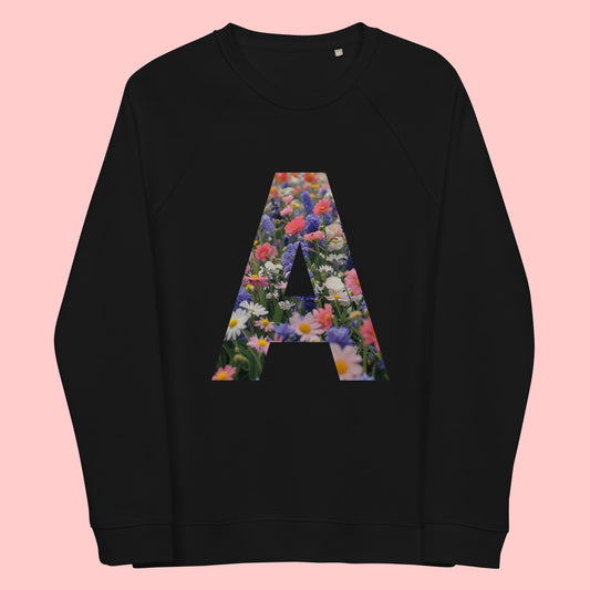 Personalisierter Bio-Pullover mit Blumenbuchstabe – Unisex Sweatshirt